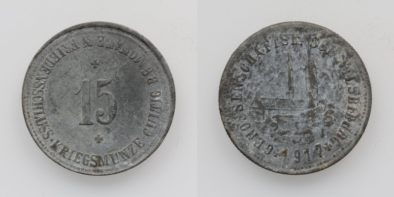 Kriegsmünze Genossenschaftkasse Vilsbiburg 15 Pfennig 1917