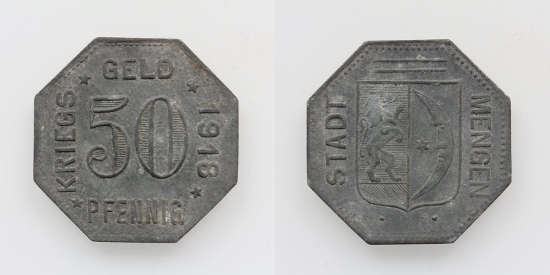 Kriegsgeld Stadt Mengen 50 Pfennig 1918