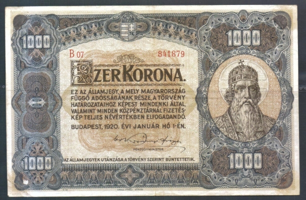 Ungarn 1000 Korona/Kronen 1920 Budapest