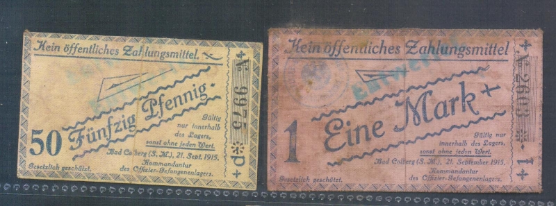 Sachsen Bad Colberg Offizier-Gefangenenlager 50 Pfennig 1 Mark 1915