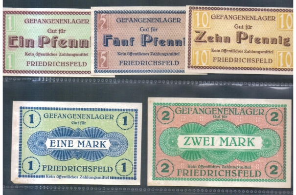 Rheinland Friedrichsfeld Gefangenen-Lager 1,5,10 Pfennig 1,2 Mark o.D.