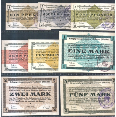 Sachsen Golzern (Mulde) Gefangenen-Lager 1,2,5,10,50 Pfennig 1,2,5 Mark 1916