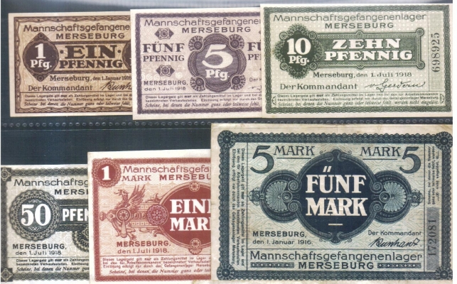 Sachsen-Anhalt Merseburg Gefangenen-Lager 1,5,10,50 Pfennig 1,5 Mark 1916/18