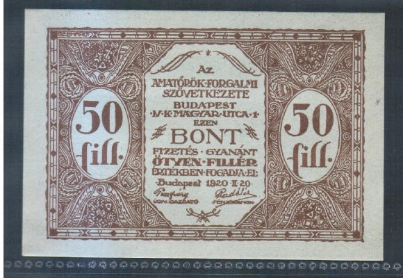 Ungarn-Budapest Bon 50 Filler 1920